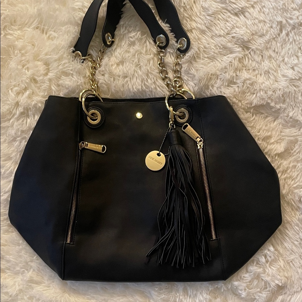 Steve Madden Black Shoulder Bag with Gold Accents